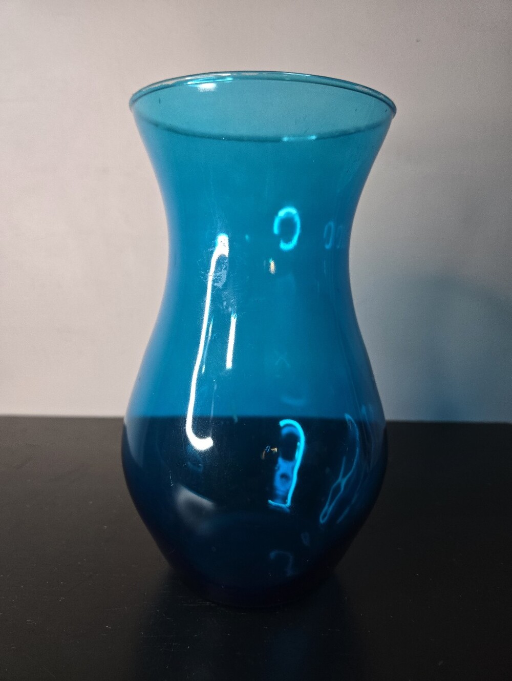 Vintage Teal Blue Glass Vase 8"